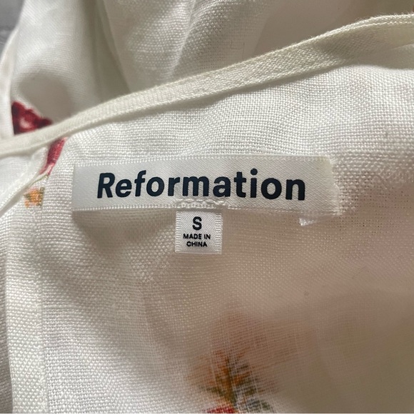 Reformation Veronika fruit print 100% linen white midi dress 26822 - Picture 9 of 12